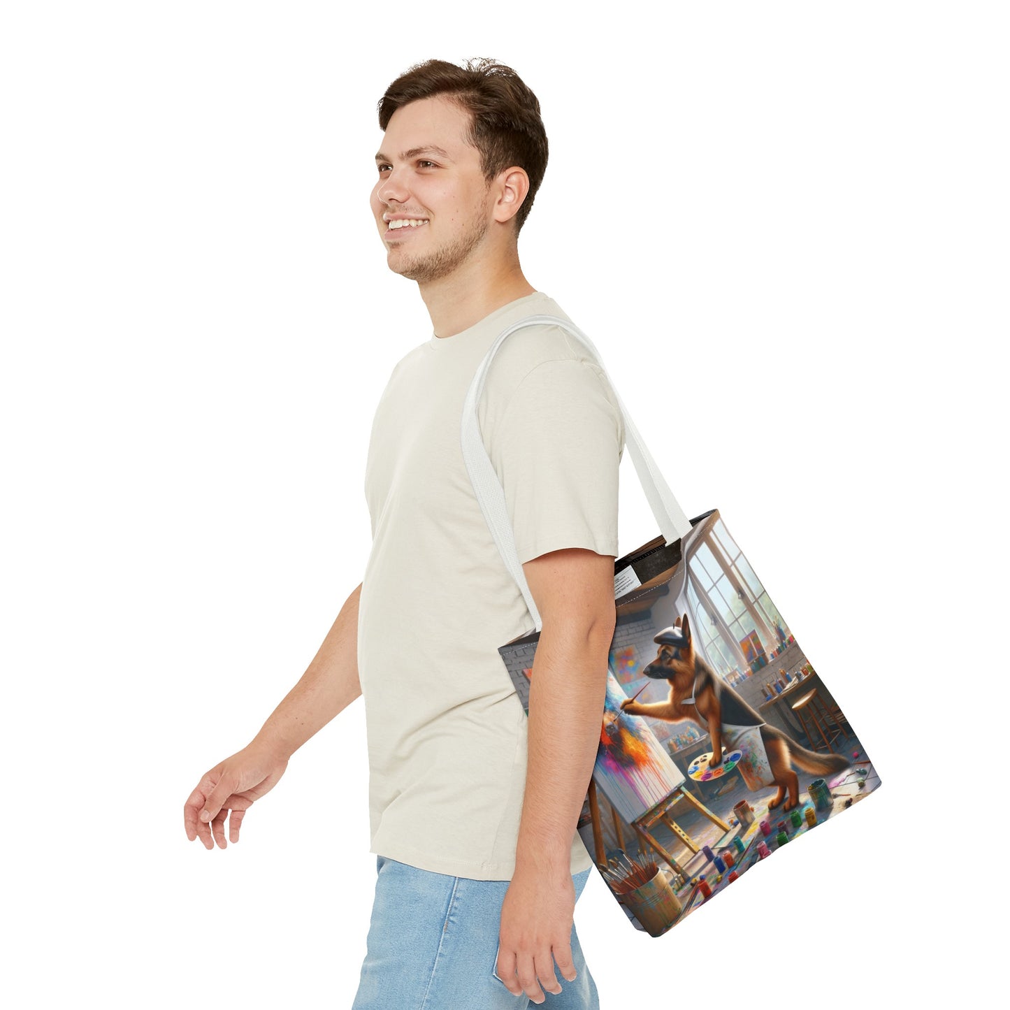 German Shepherd Painting on a Canvas Tote Bag