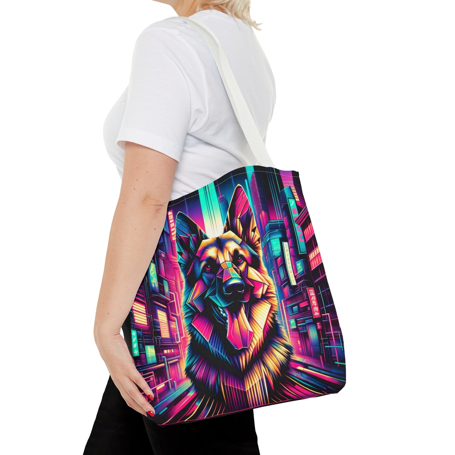 Glitch art German Shepherd Tote Bag