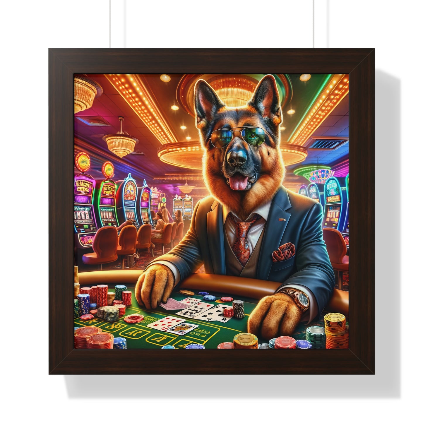 German Shepherd Playing Poker Framed Poster Painting 16x16