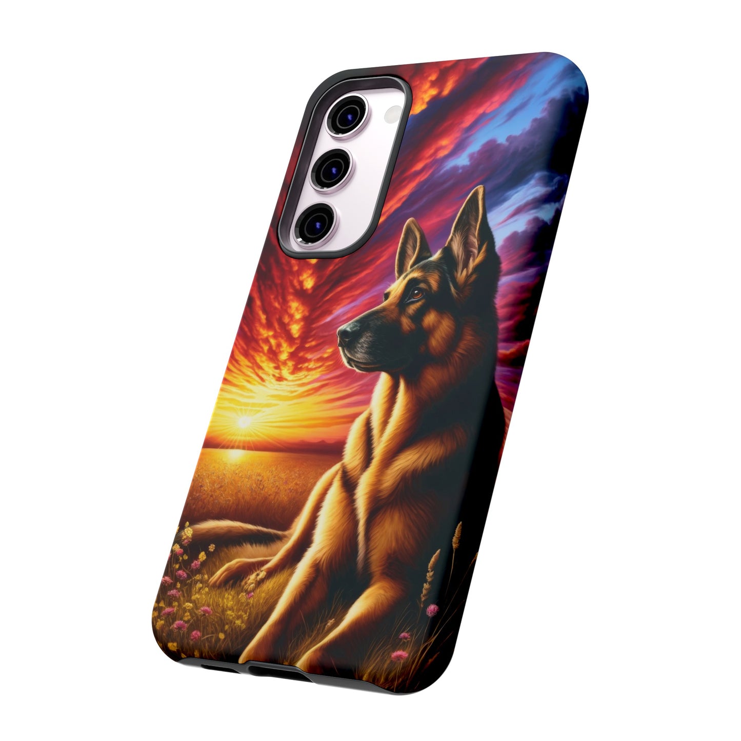 German Shepherd Watching a Sunset Phone Case