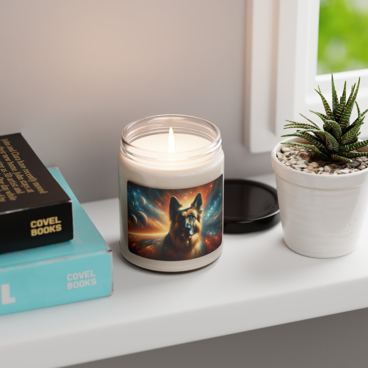 Sci-fi and stars-themed German Shepherd Scented Soy Candle, 9oz