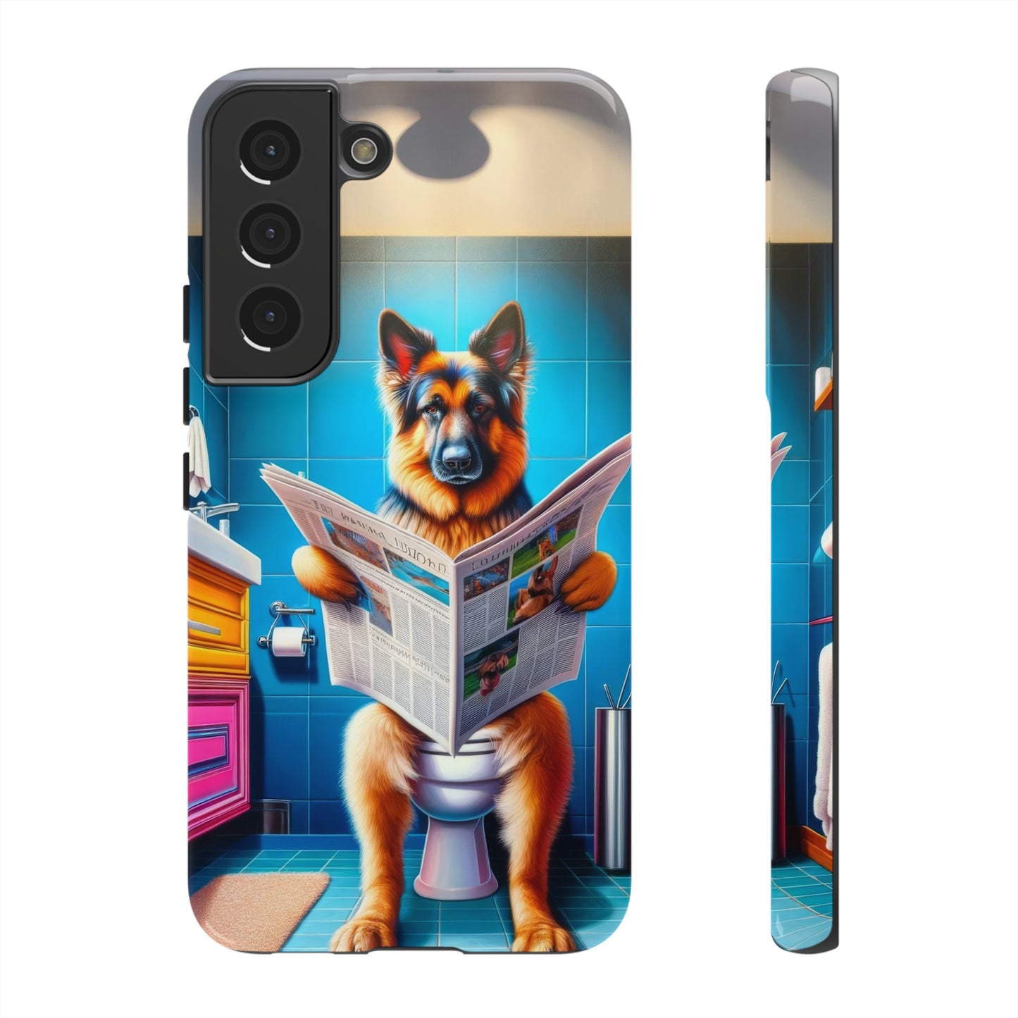 German Shepherd using a toilet Phone Case