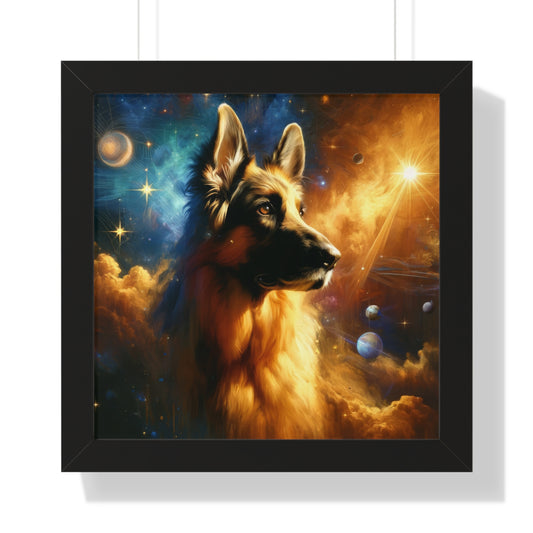 Sci-fi and stars-themed German Shepherd Framed Poster Painting 16x16