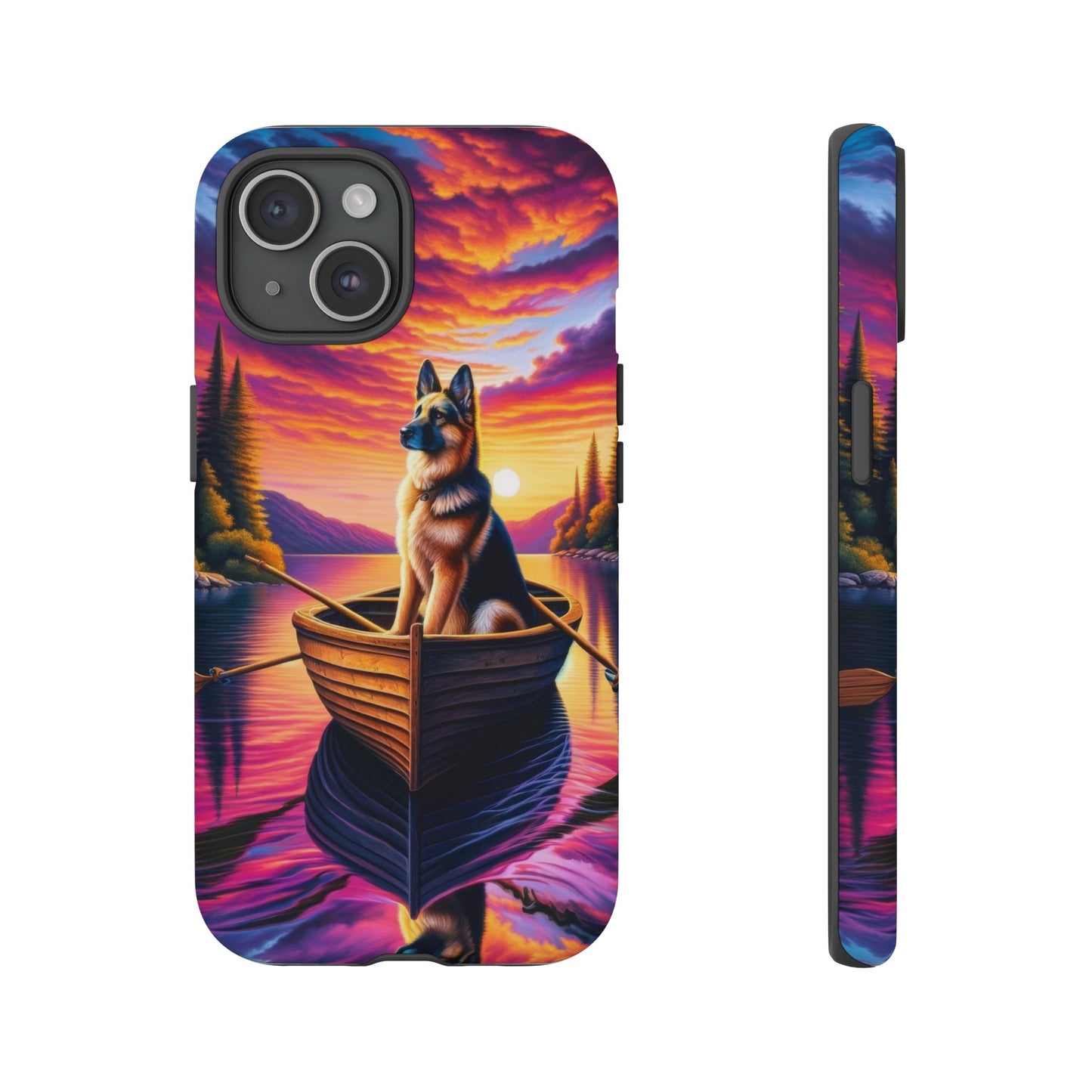 German Shepherd Rowing a boat Phone Case