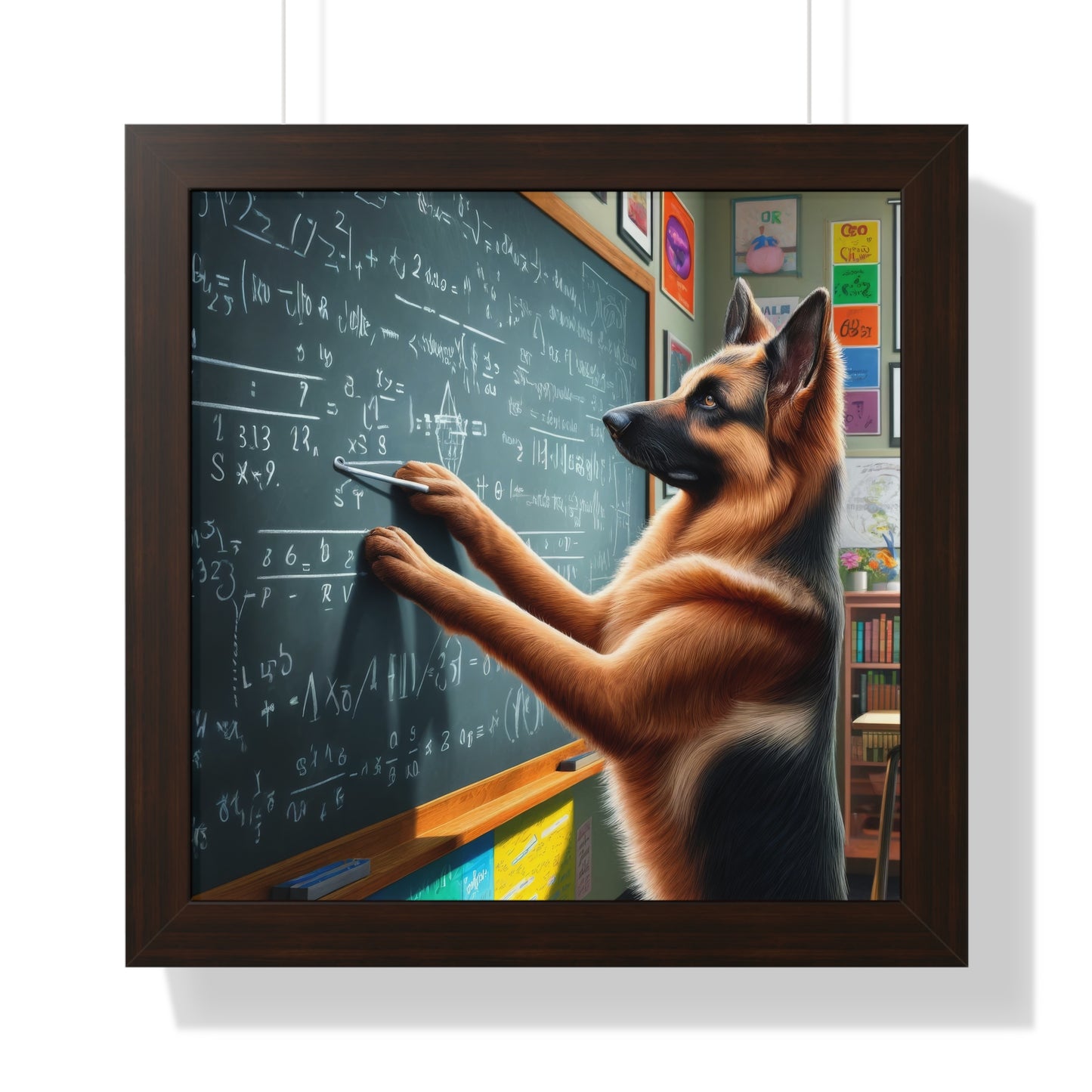 German Shepherd Professor Framed Poster Painting 16x16