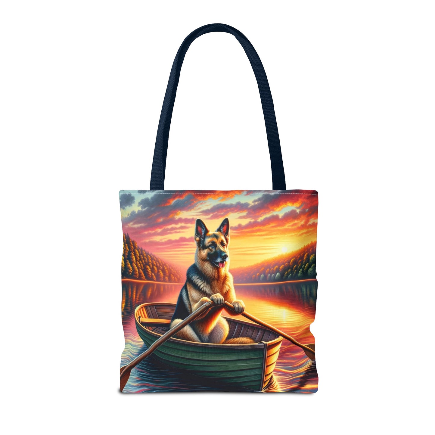 German Shepherd Rowing a Boat Tote Bag