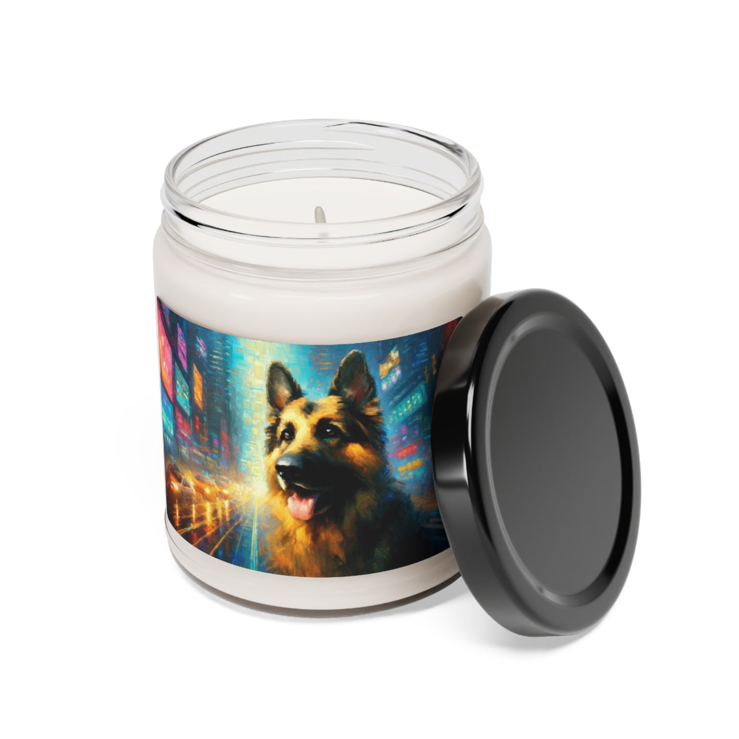 Impressionism meets cyberpunk German Shepherd Scented Soy Candle, 9oz