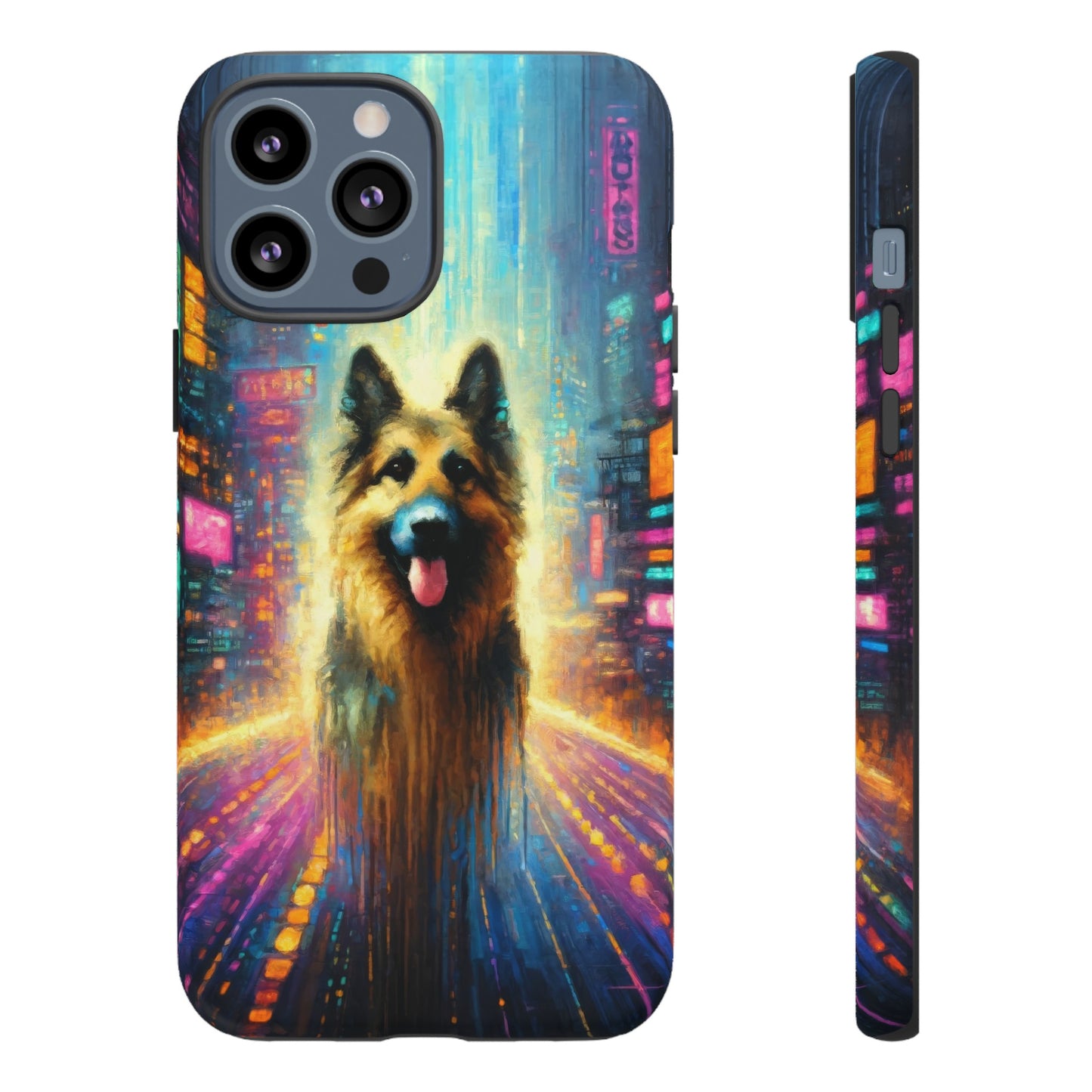 Impressionism meets cyberpunk German Shepherd Phone Case