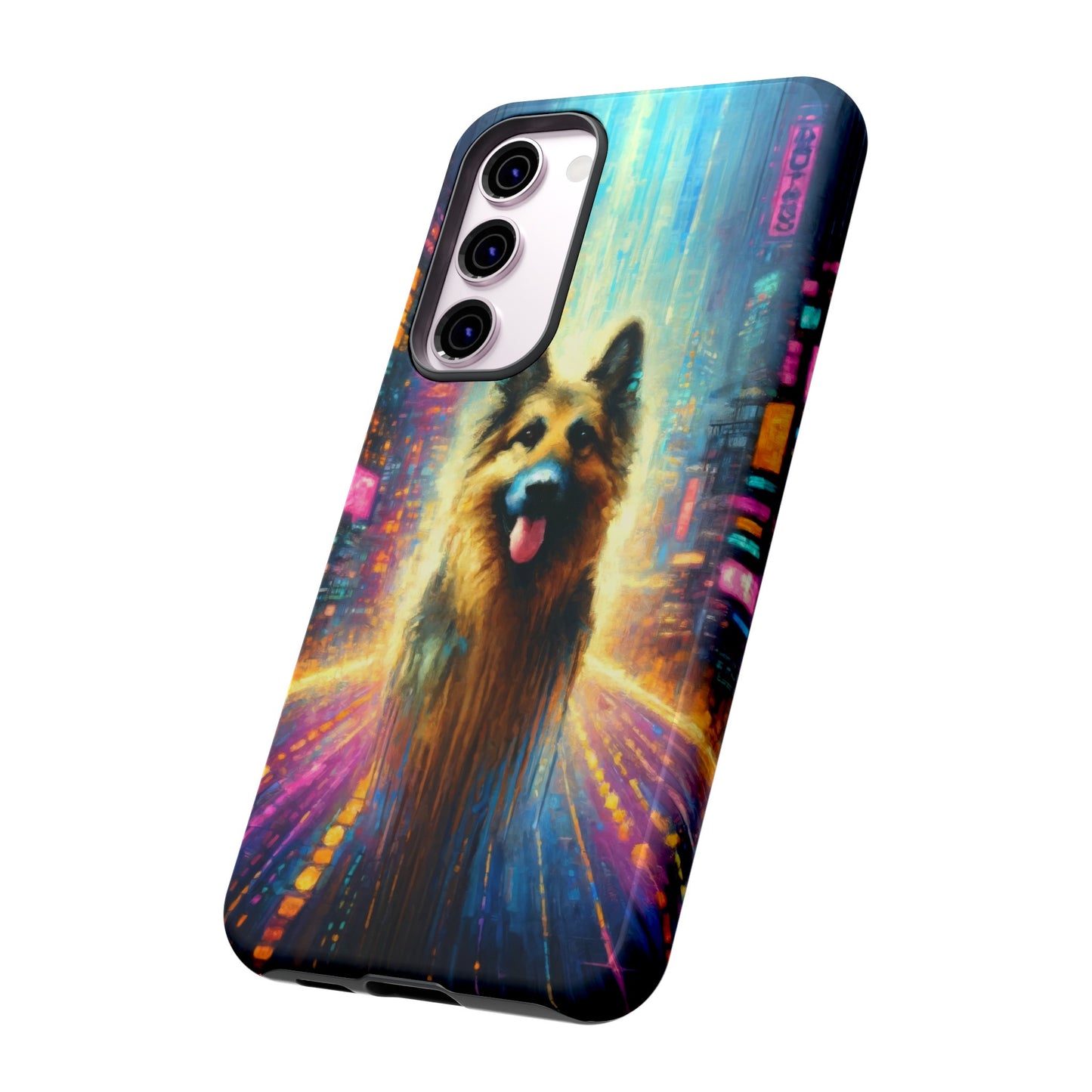 Impressionism meets cyberpunk German Shepherd Phone Case