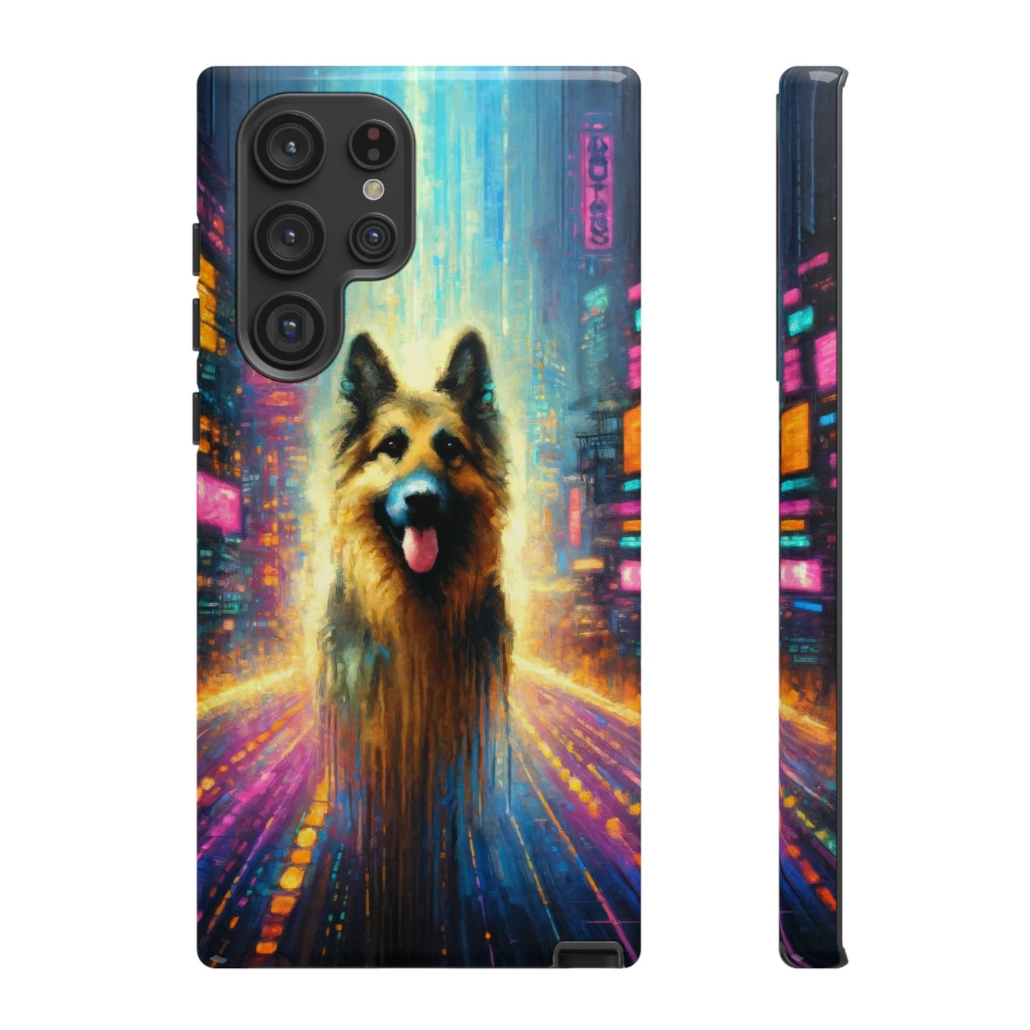 Impressionism meets cyberpunk German Shepherd Phone Case