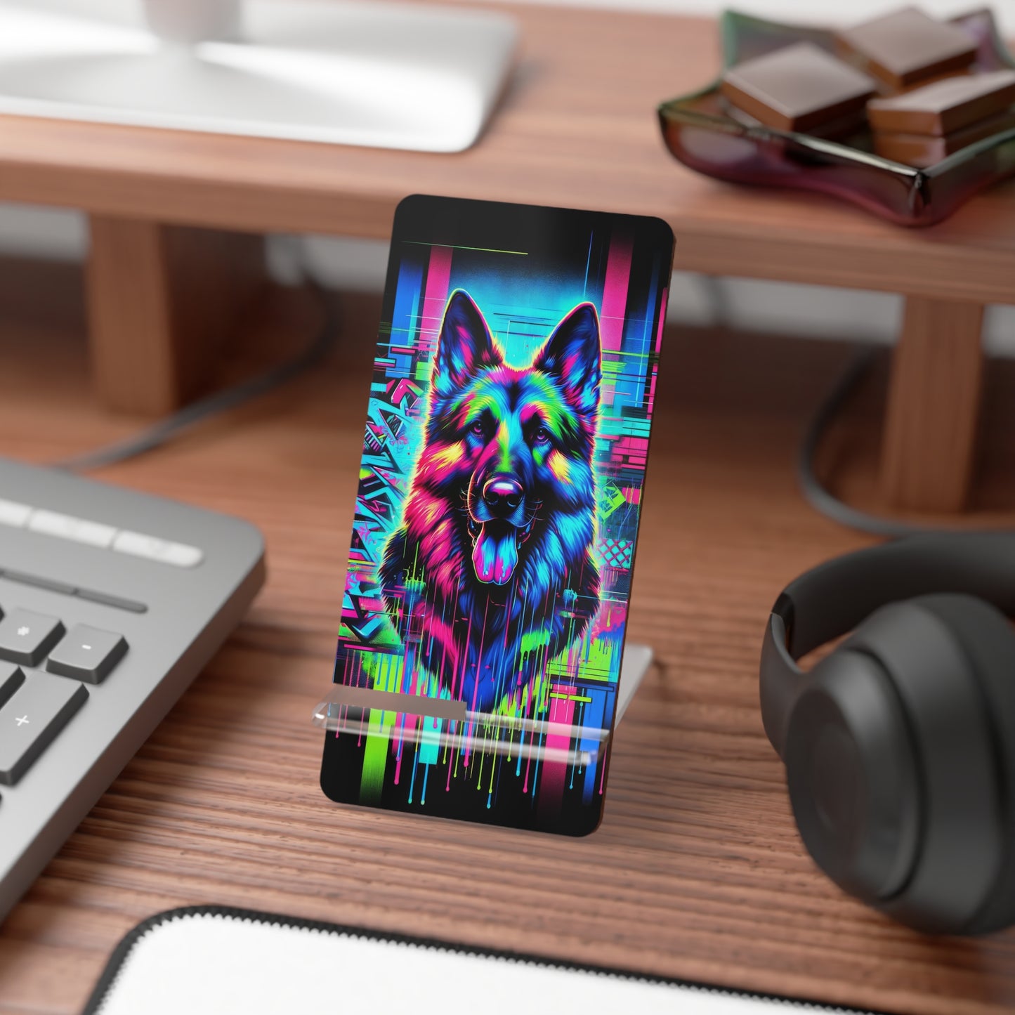 Neon graffiti German Shepherd Smartphone Stand