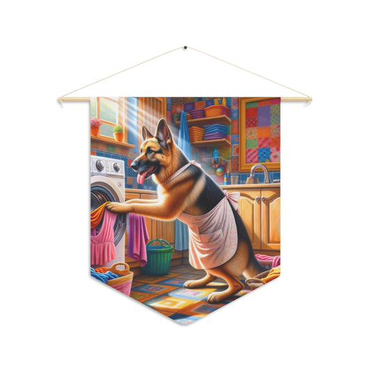 German Shepherd Doing Laundry Pennant