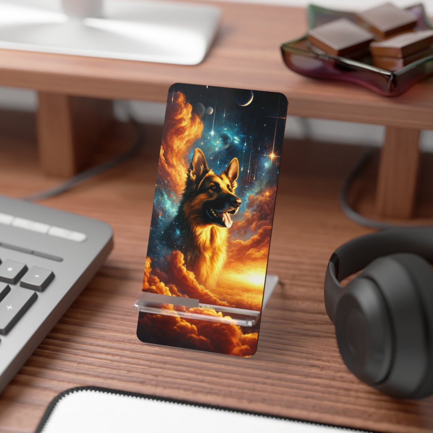 Sci-fi and stars-themed German Shepherd Smartphone Stand