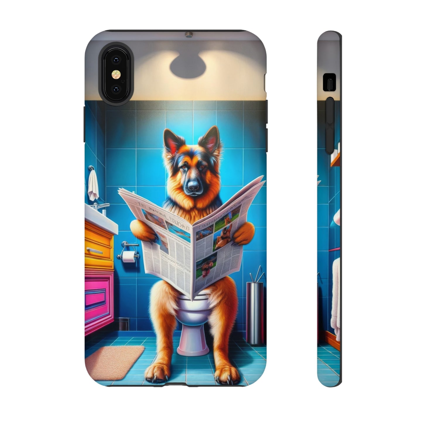 German Shepherd using a toilet Phone Case