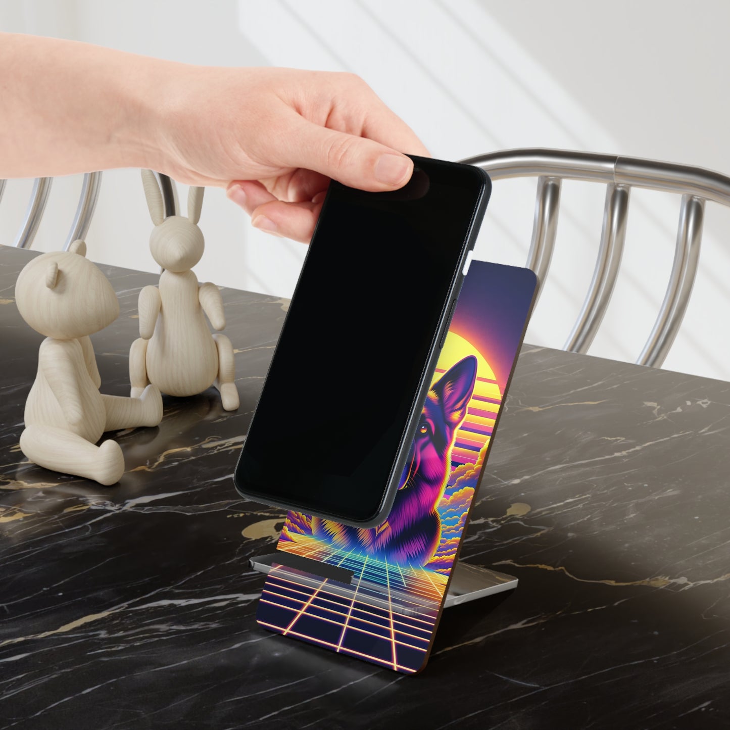 Vaporwave and golden hour German Shepherd Smartphone Stand