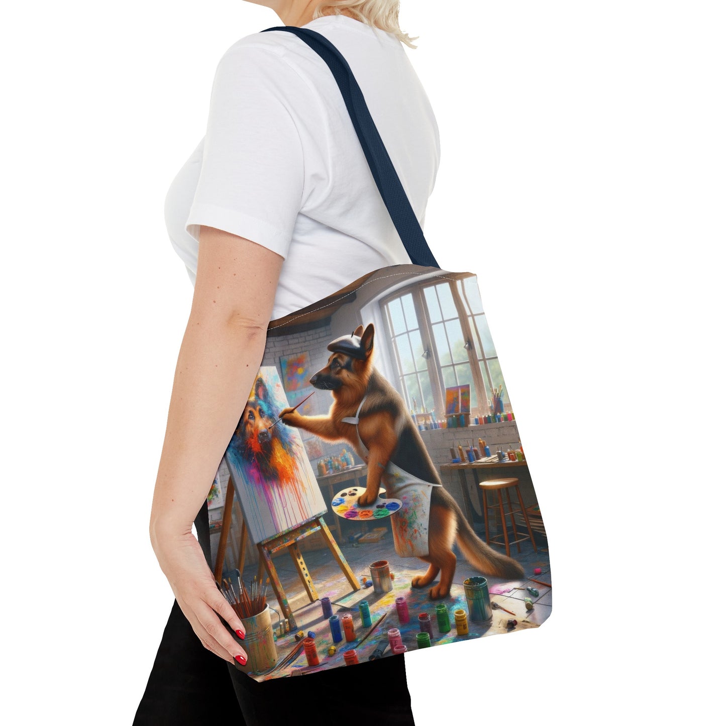 German Shepherd Painting on a Canvas Tote Bag