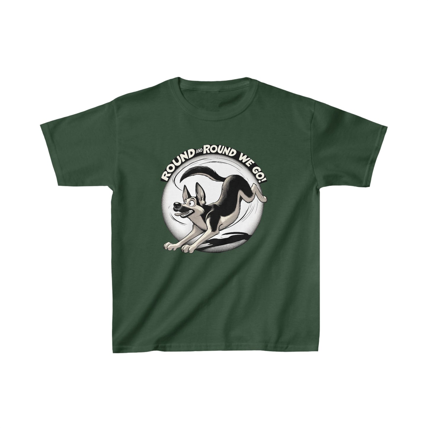 Round and Round We go! Kids Size T-Shirt (Multi colors) (German Shepherd)