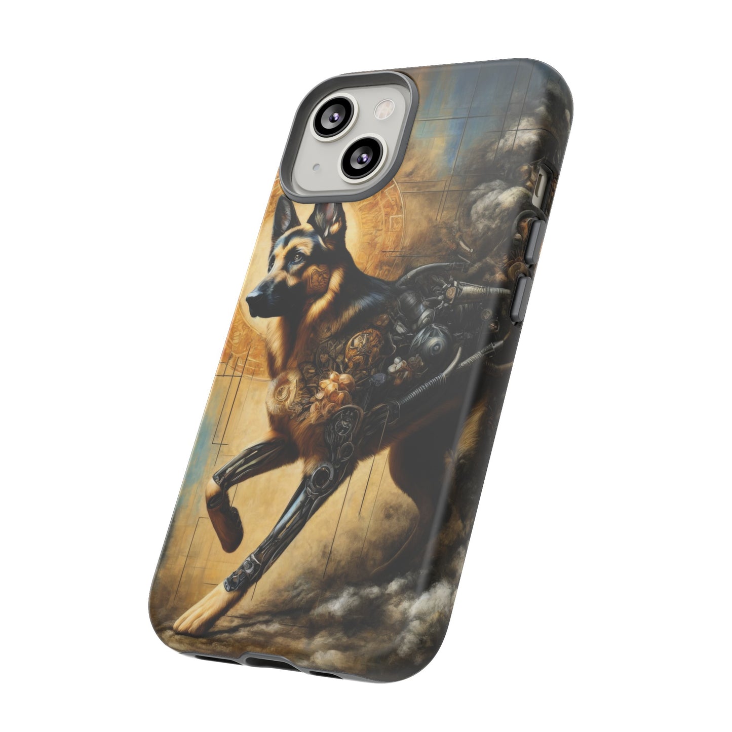 Byzantine, charcoal, and cybernetic German Shepherd Phone Case