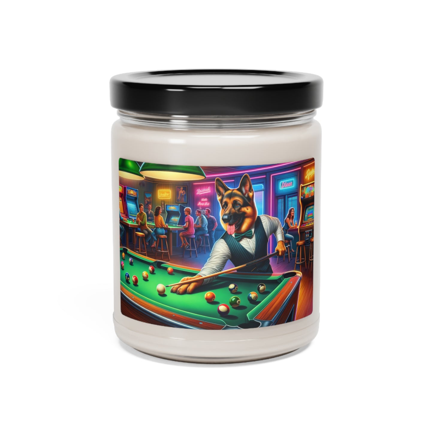 German Shepherd Playing Pool Scented Soy Candle, 9oz