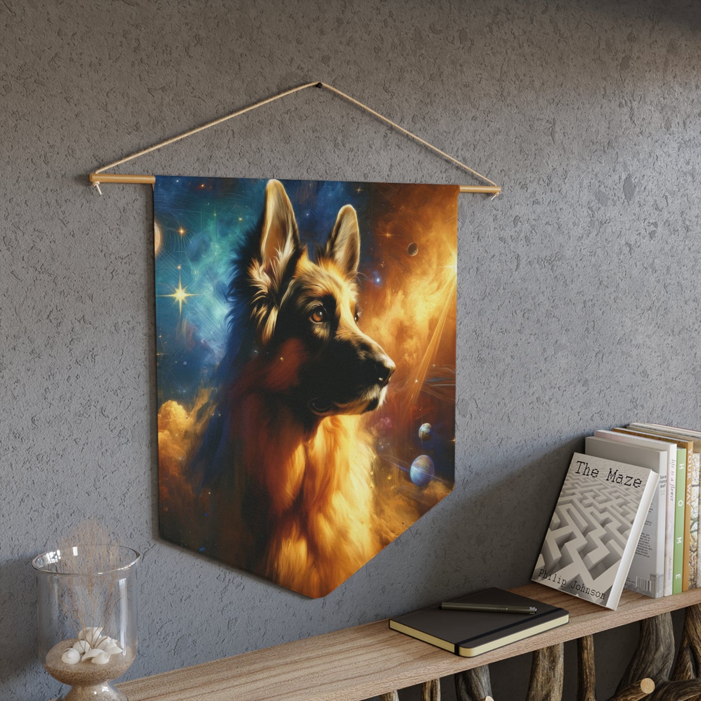 Sci-fi and stars-themed German Shepherd Pennant