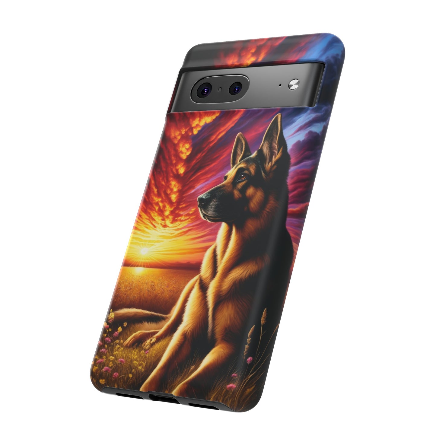 German Shepherd Watching a Sunset Phone Case