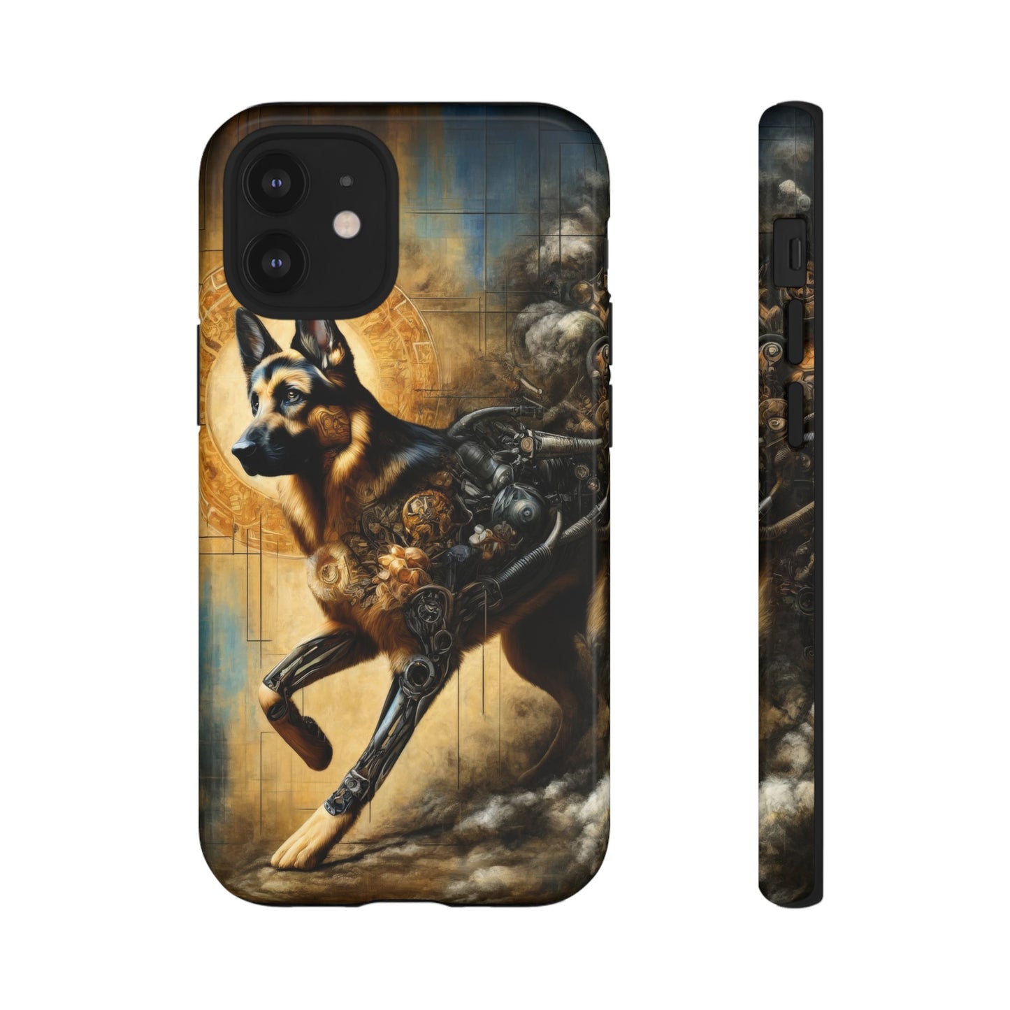 Byzantine, charcoal, and cybernetic German Shepherd Phone Case