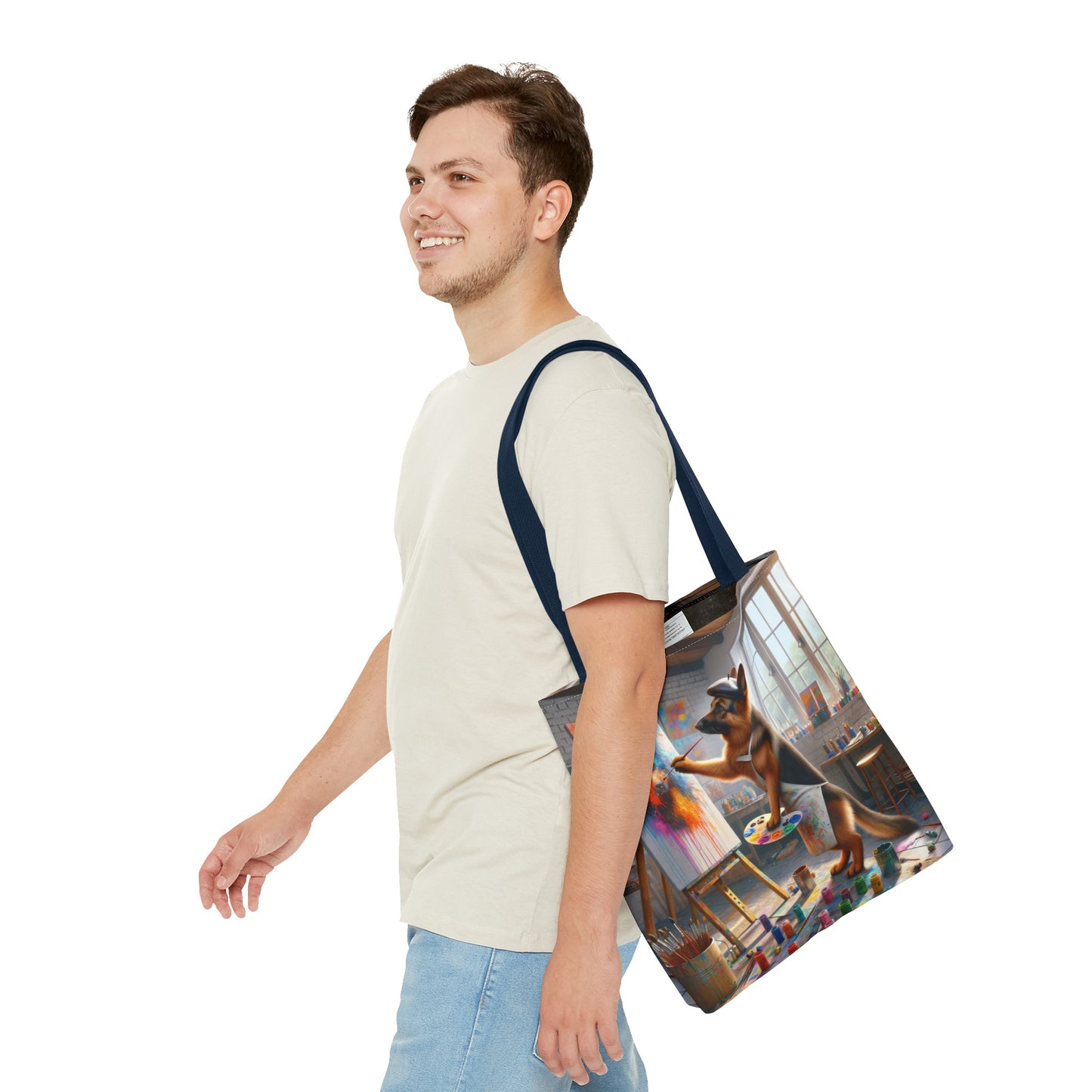 German Shepherd Painting on a Canvas Tote Bag