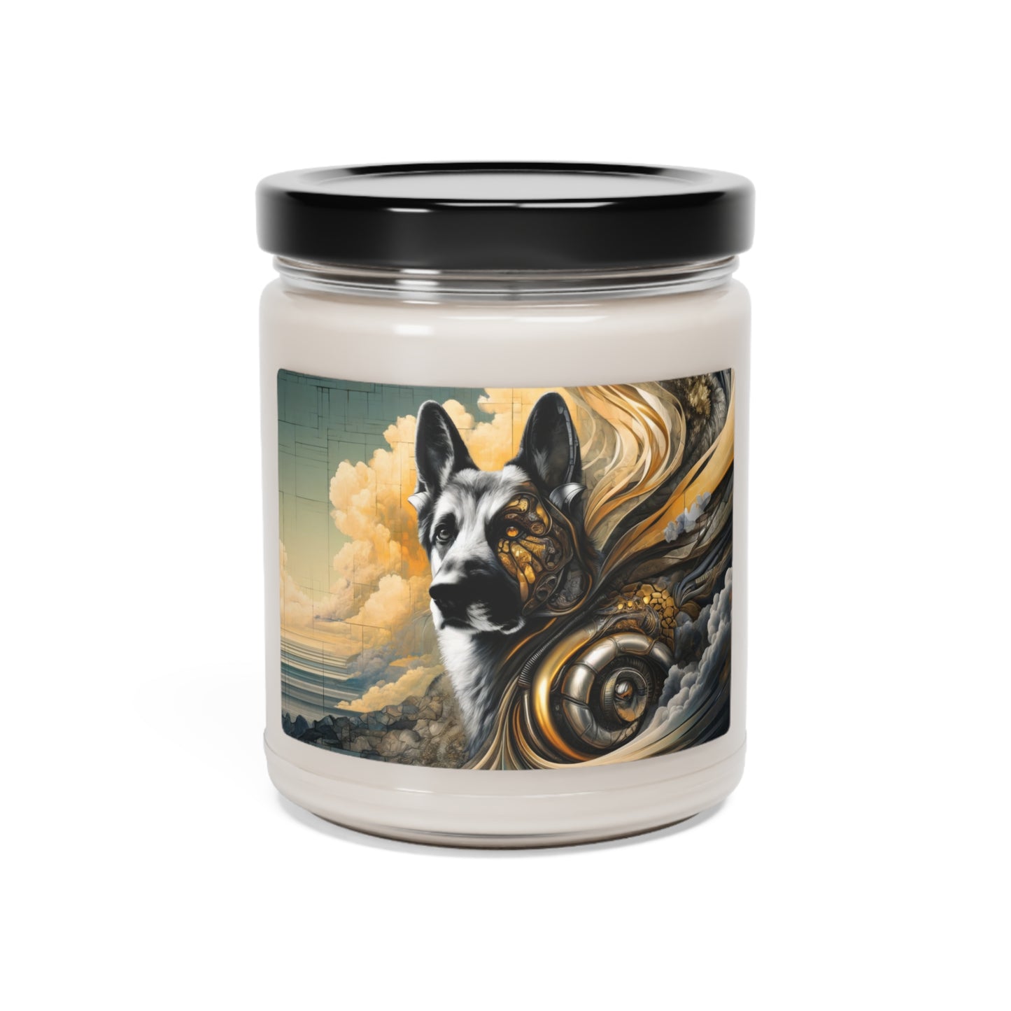Byzantine, charcoal, and cybernetic German Shepherd Scented Soy Candle, 9oz