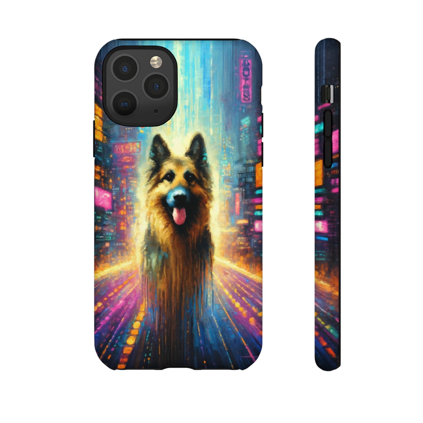 Impressionism meets cyberpunk German Shepherd Phone Case