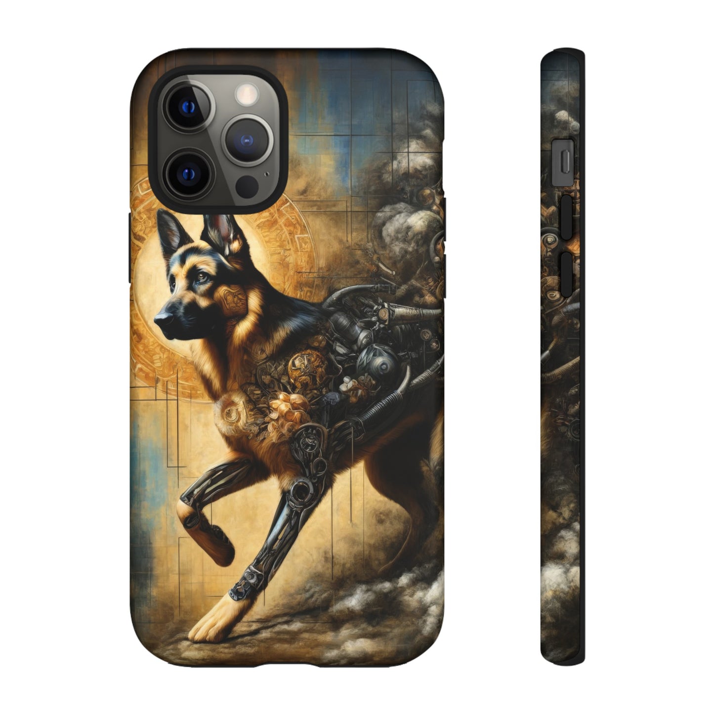 Byzantine, charcoal, and cybernetic German Shepherd Phone Case