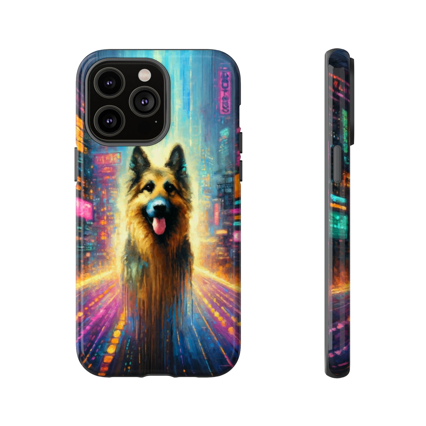 Impressionism meets cyberpunk German Shepherd Phone Case