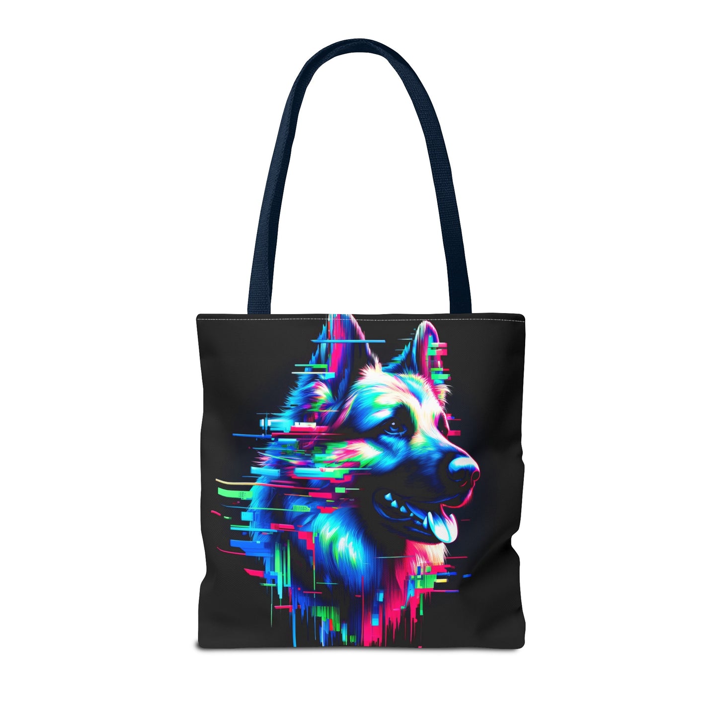 Glitch art and neon graffiti German Shepherd Tote Bag