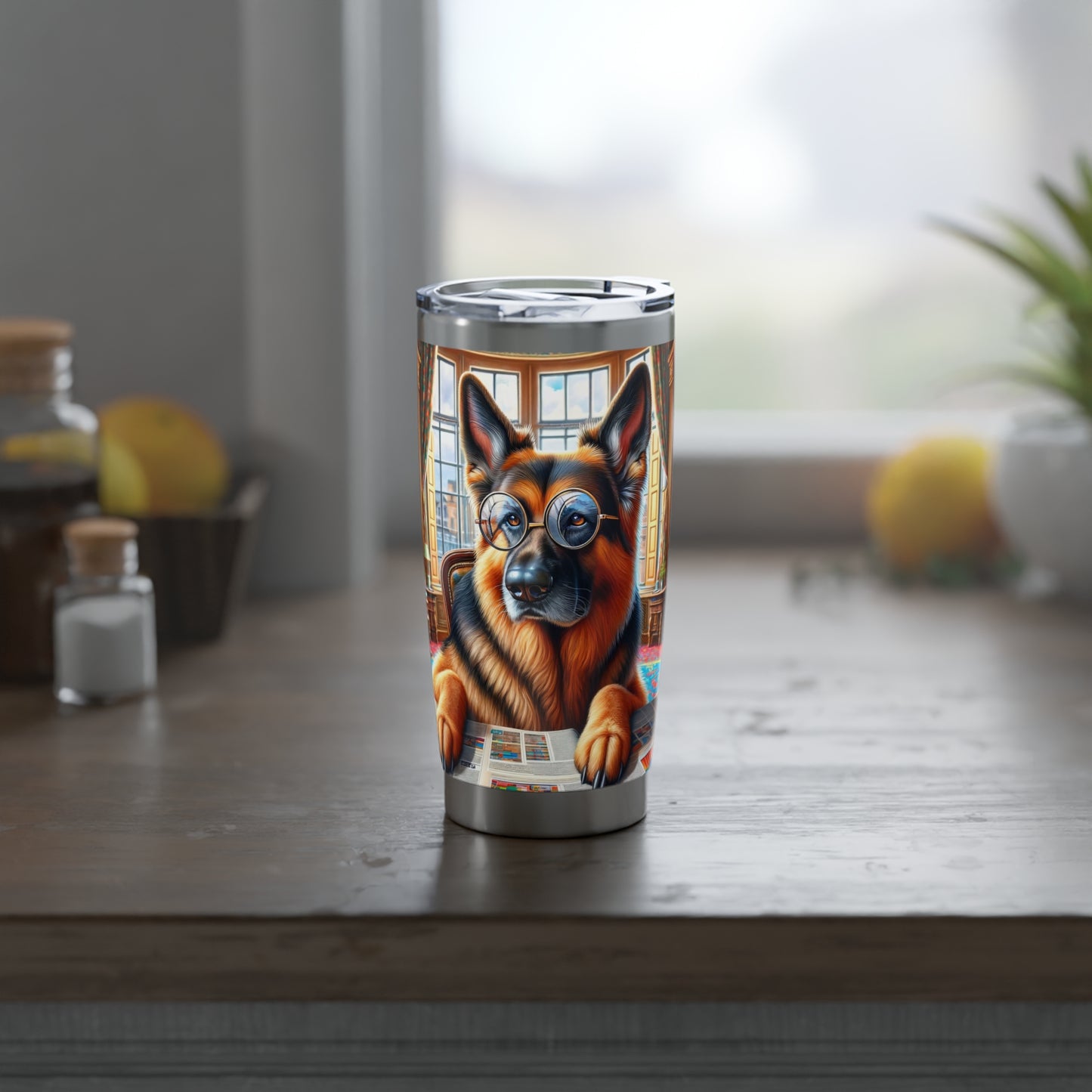 German Shepherd Reading a Newspaper 20oz Tumbler