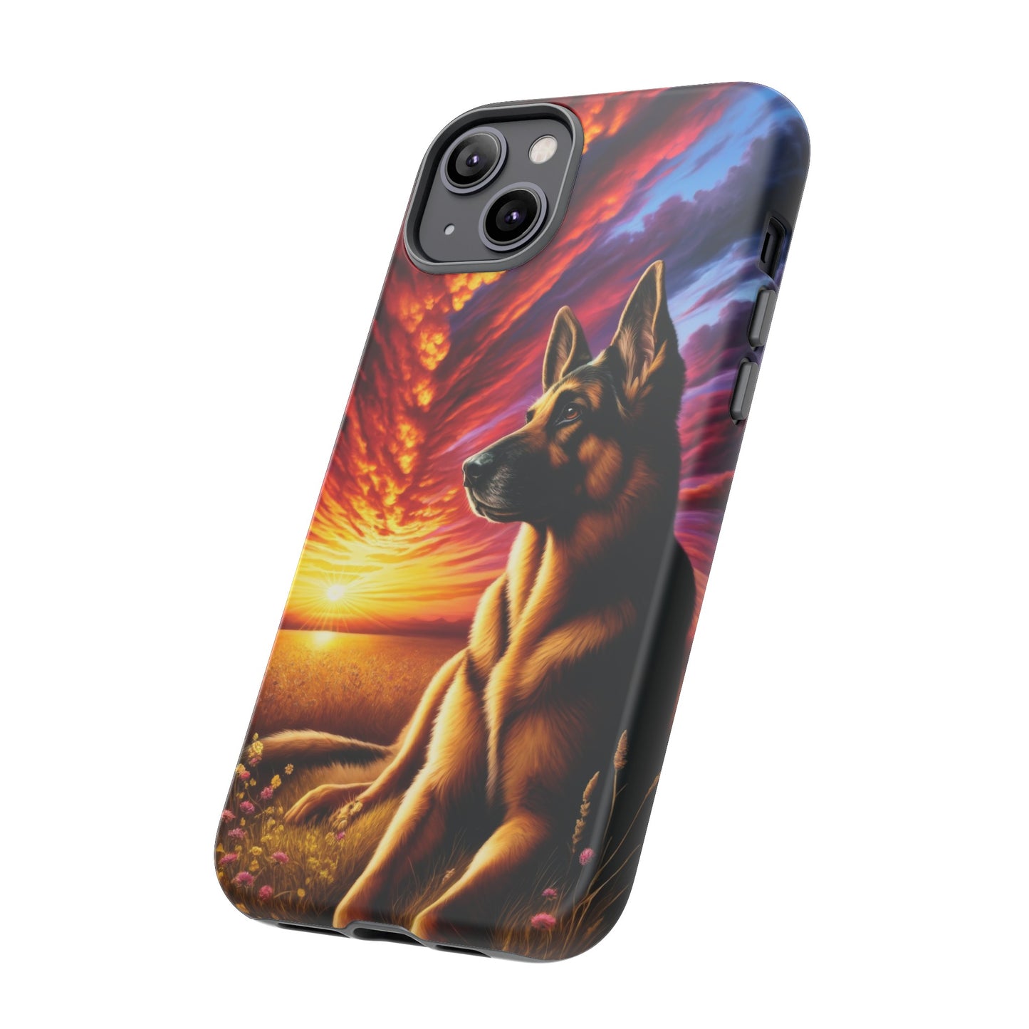 German Shepherd Watching a Sunset Phone Case