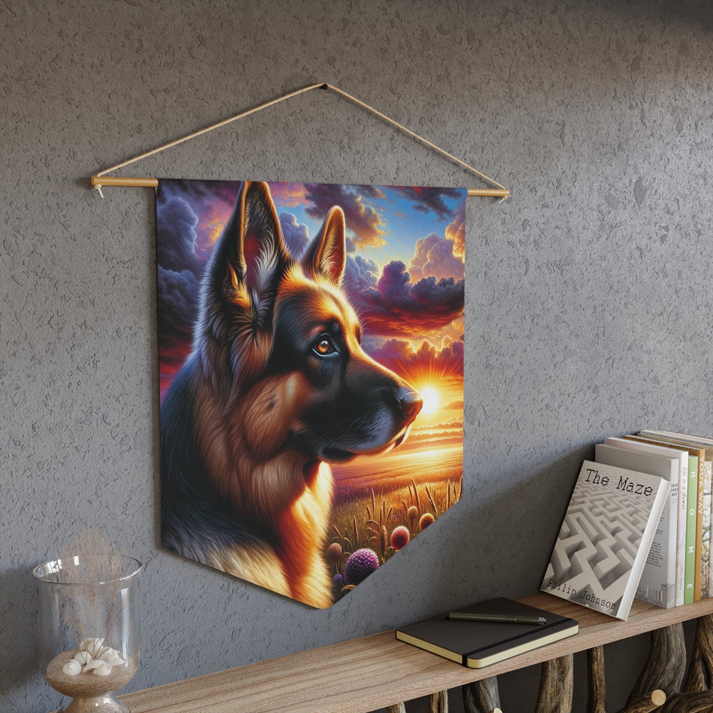 German Shepherd Watching a sunset Pennant