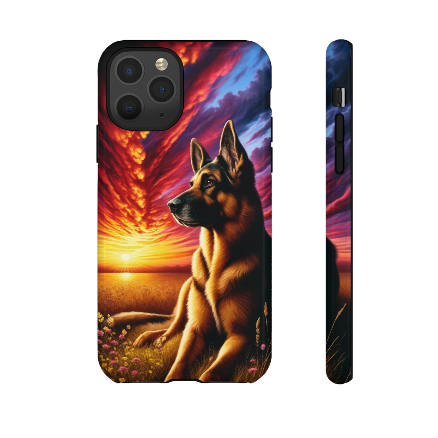 German Shepherd Watching a Sunset Phone Case