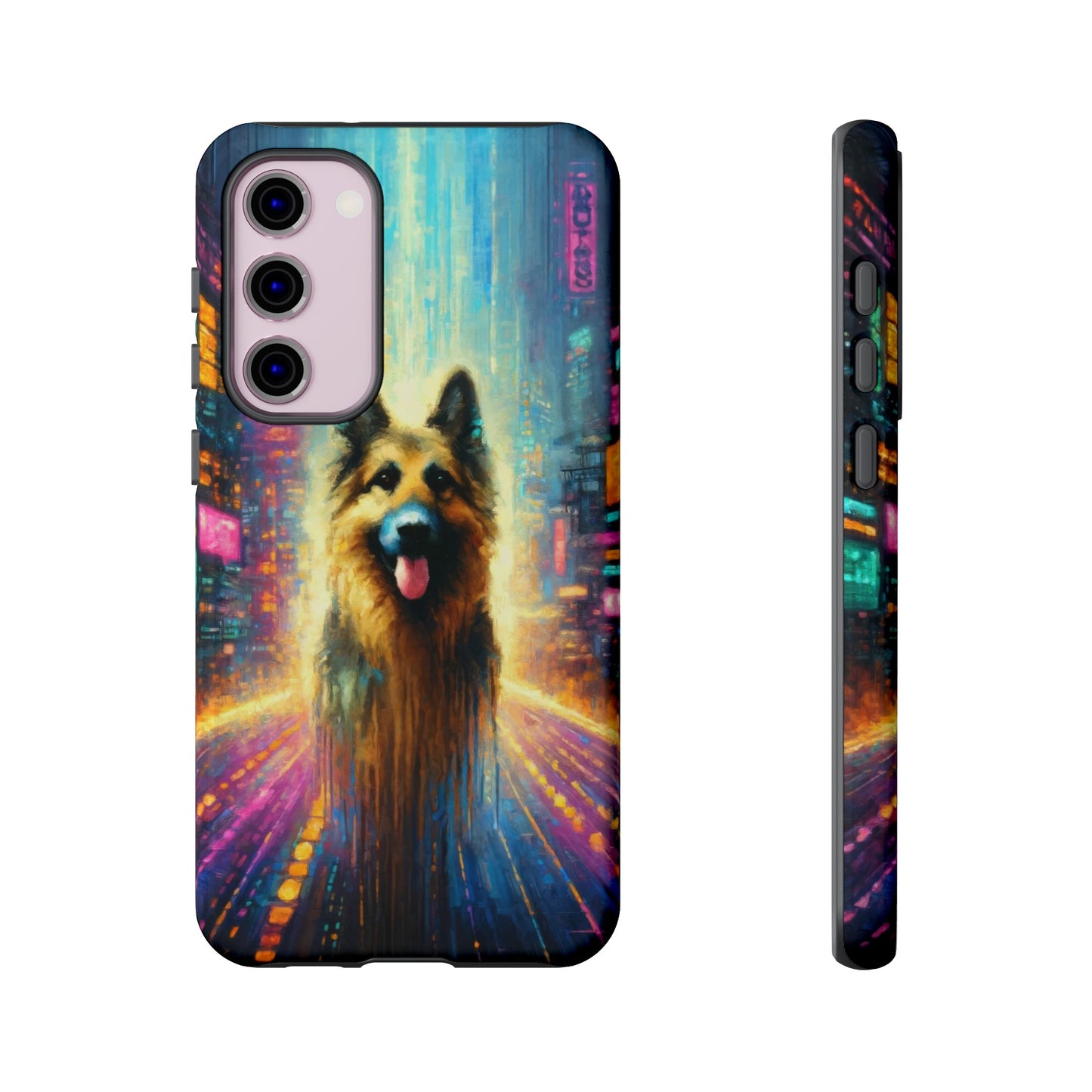 Impressionism meets cyberpunk German Shepherd Phone Case