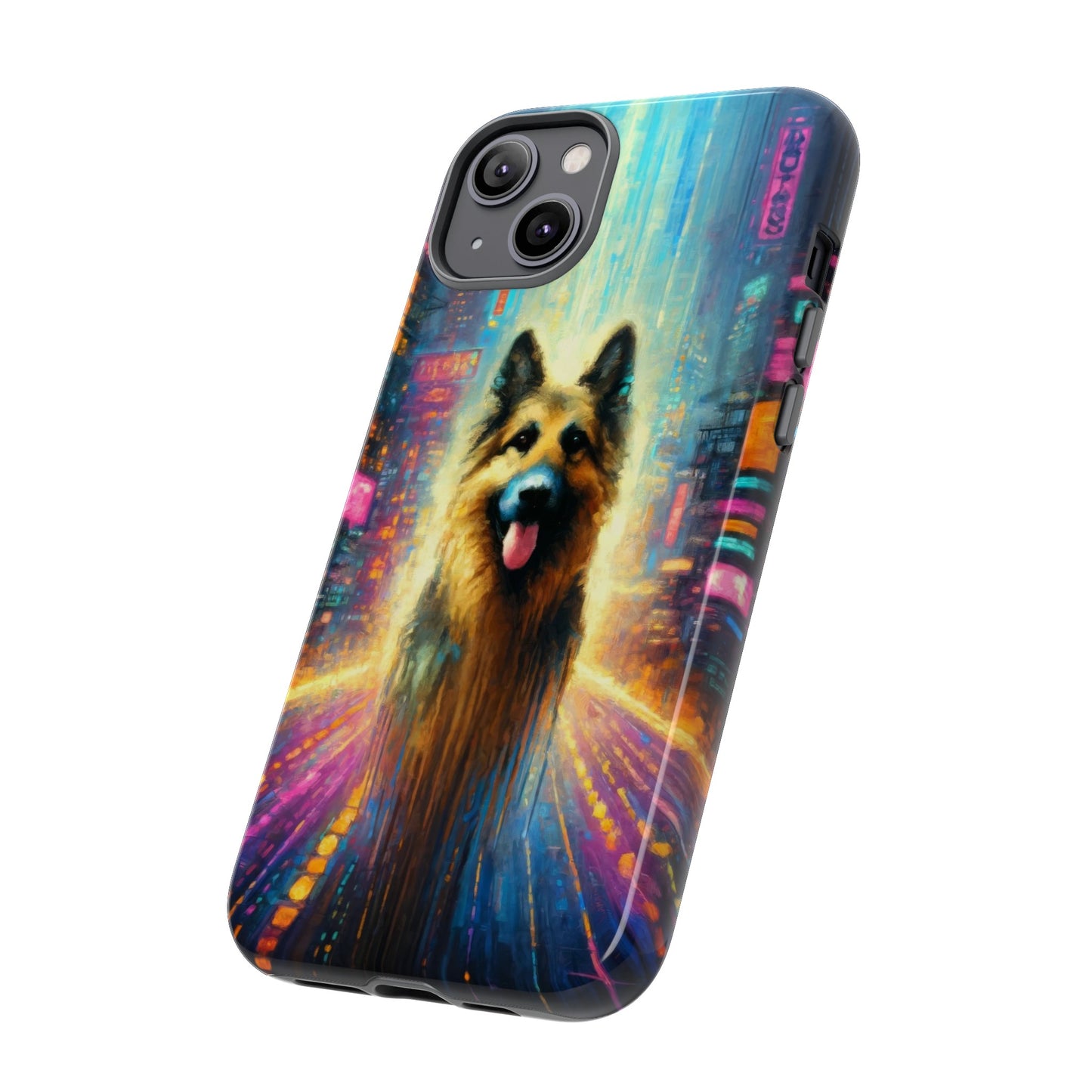 Impressionism meets cyberpunk German Shepherd Phone Case