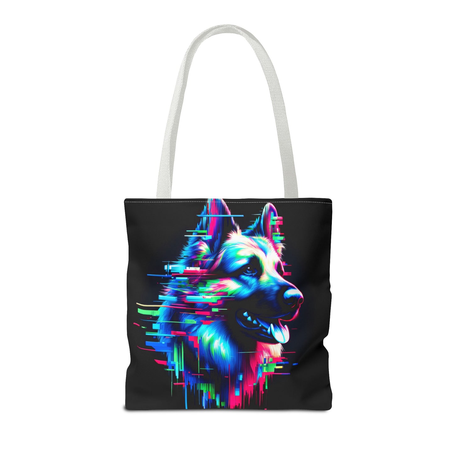 Glitch art and neon graffiti German Shepherd Tote Bag