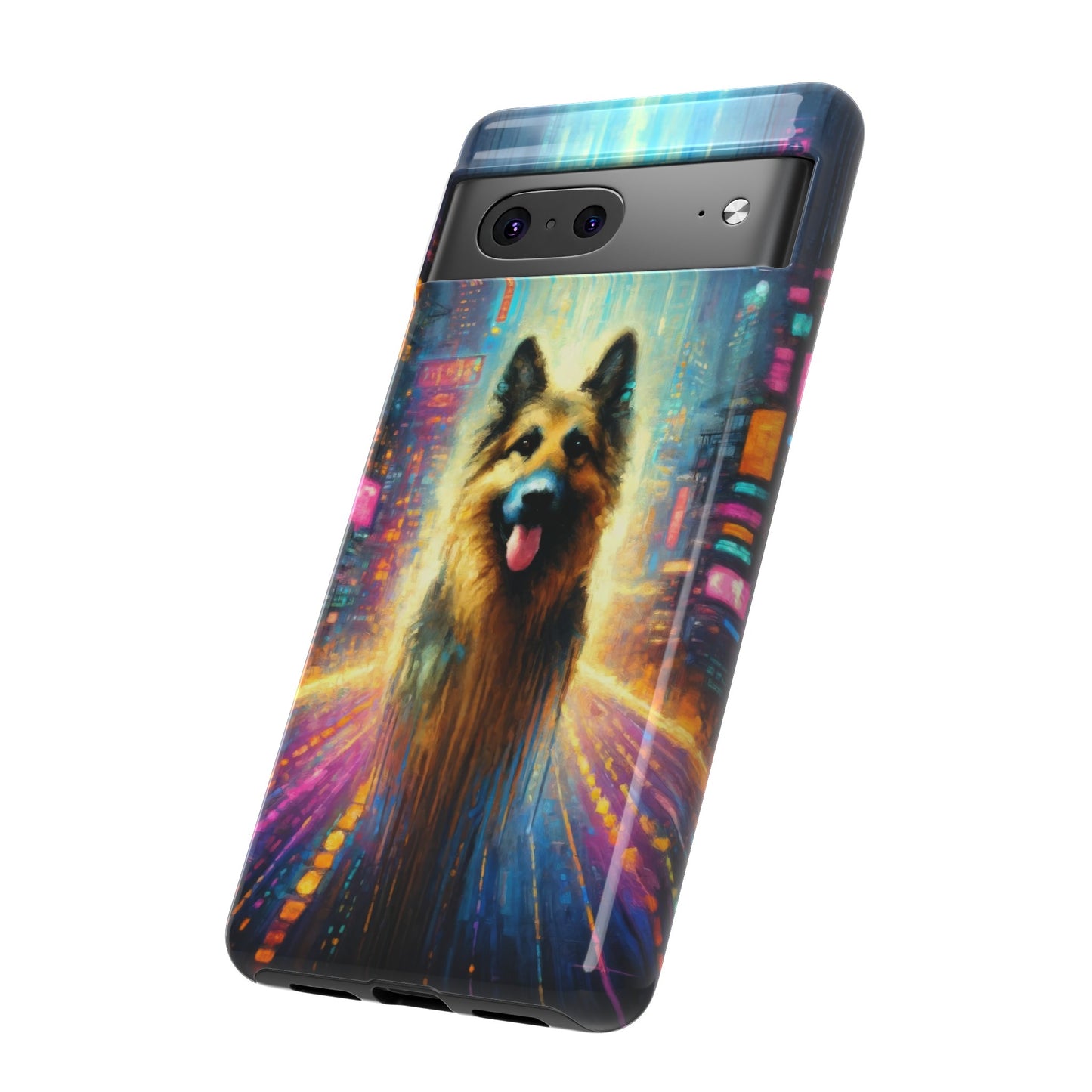 Impressionism meets cyberpunk German Shepherd Phone Case