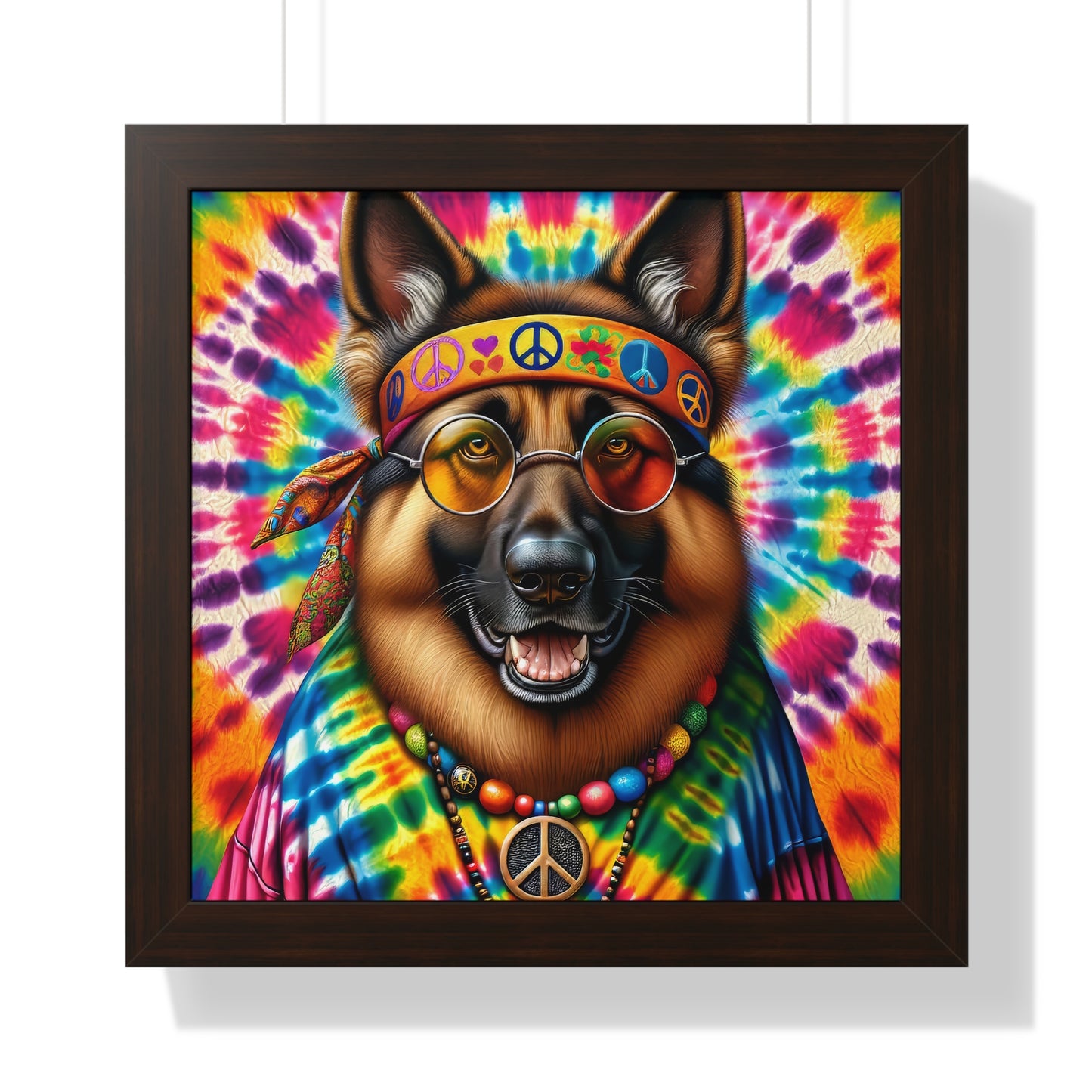 Hippie German Shepherd Framed Poster Painting 16x16