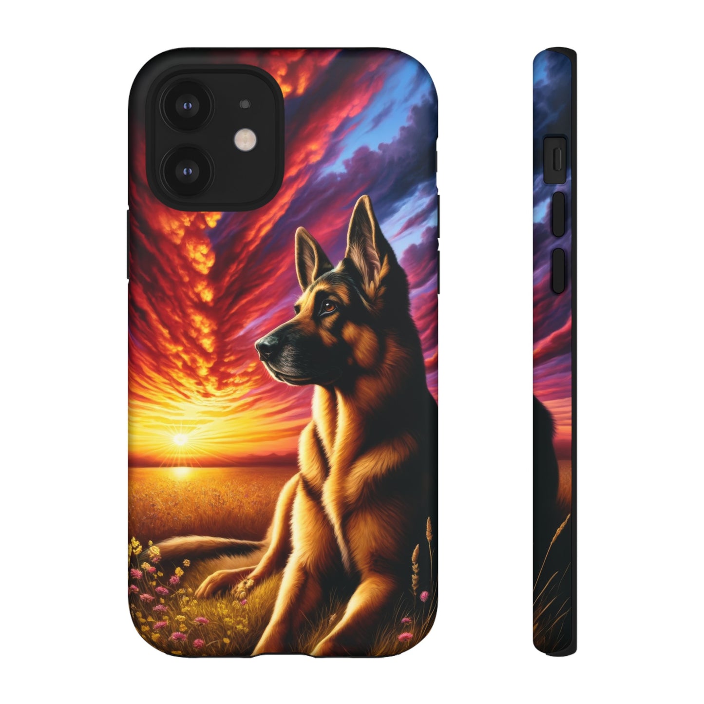 German Shepherd Watching a Sunset Phone Case