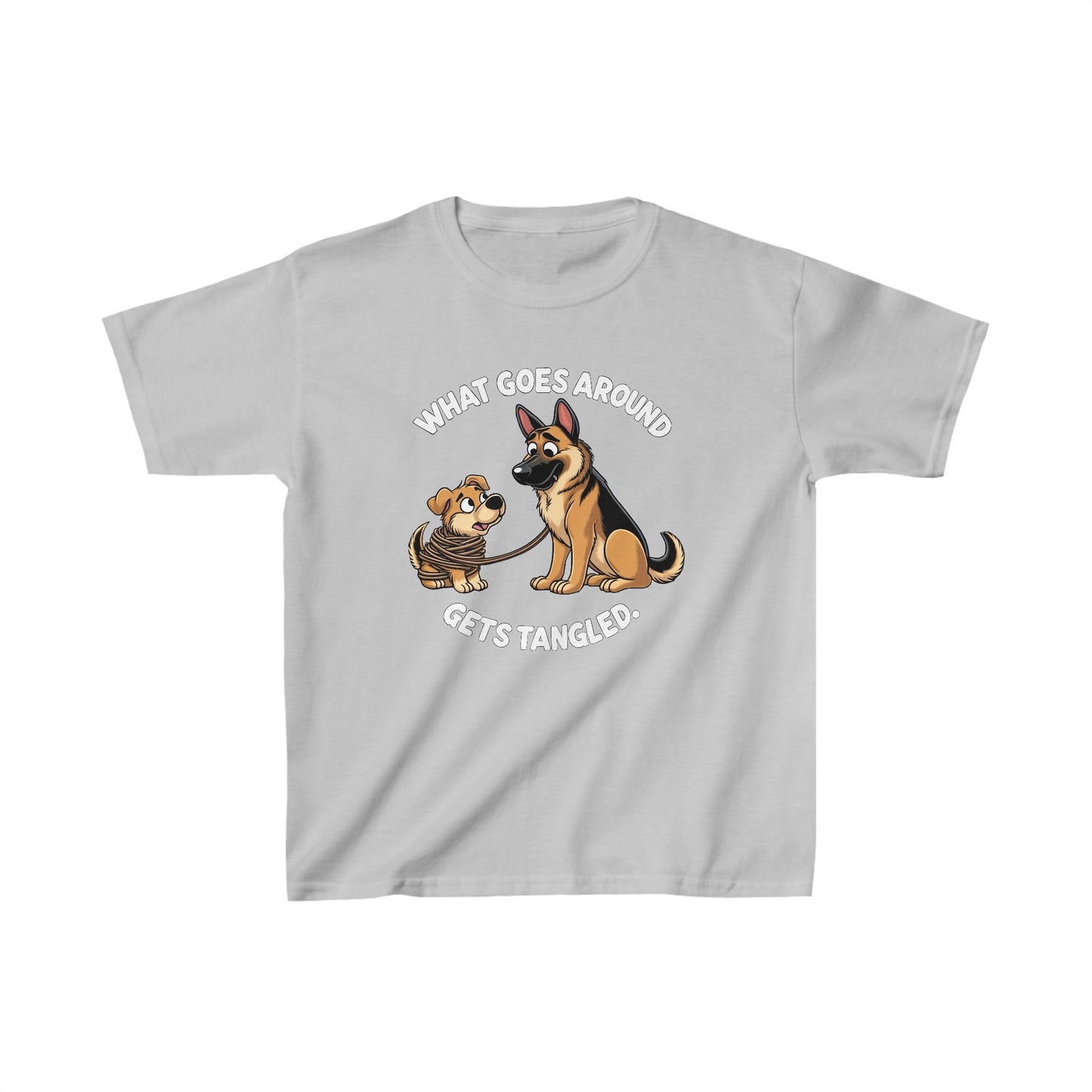 What goes Around Gets Tangled Kids Size T-Shirt (Multi colors) (German Shepherd)