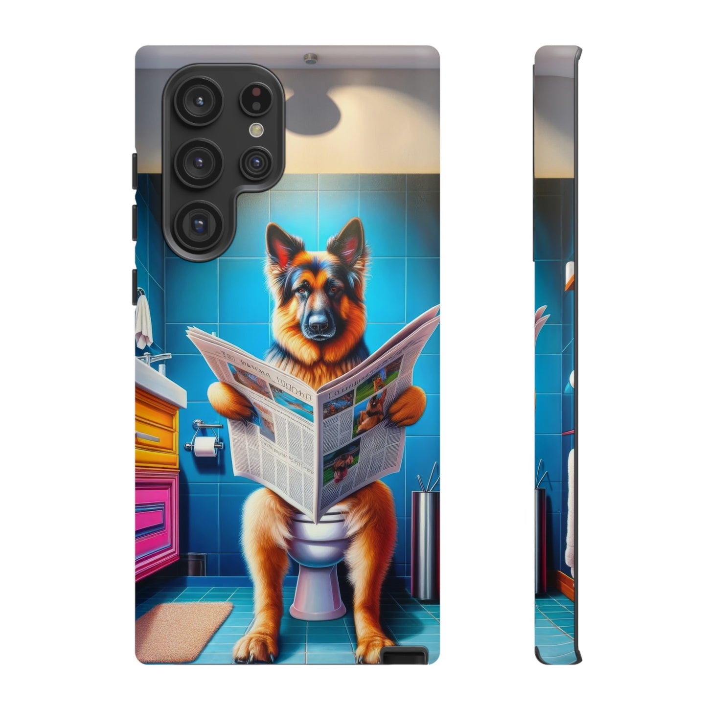 German Shepherd using a toilet Phone Case