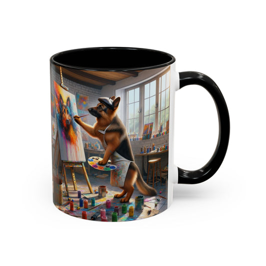 German Shepherd Painting on a Canvas Coffee Mug