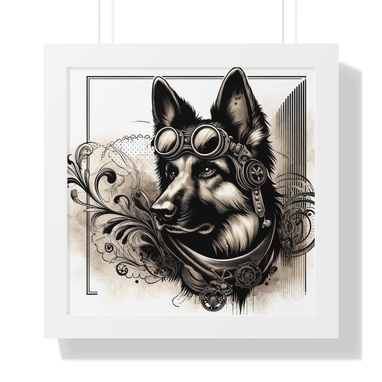 Steampunk German Shepherd Framed Poster Painting 16x16