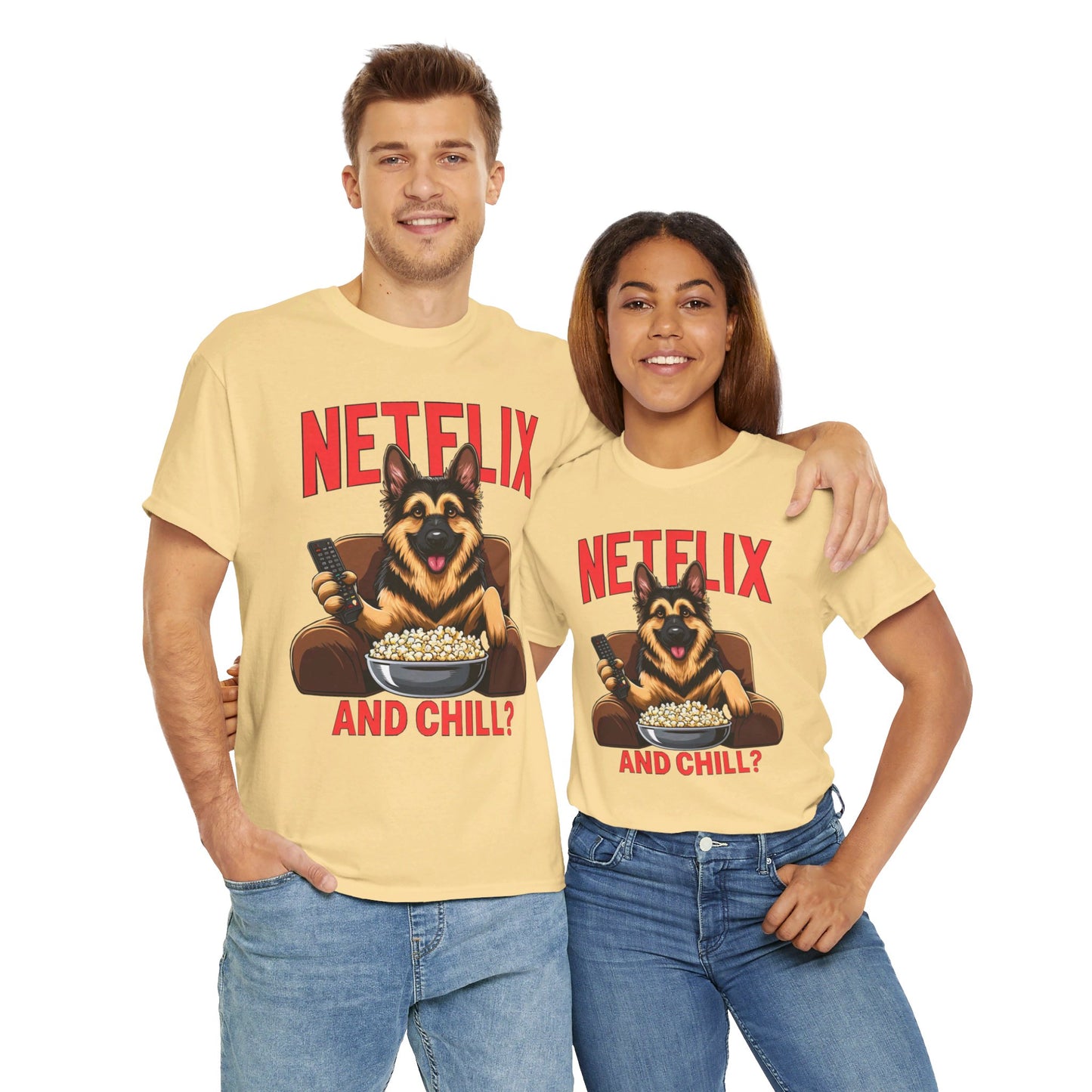 Netflix and Chill? T-Shirt (13 colors) (German Shepherd)