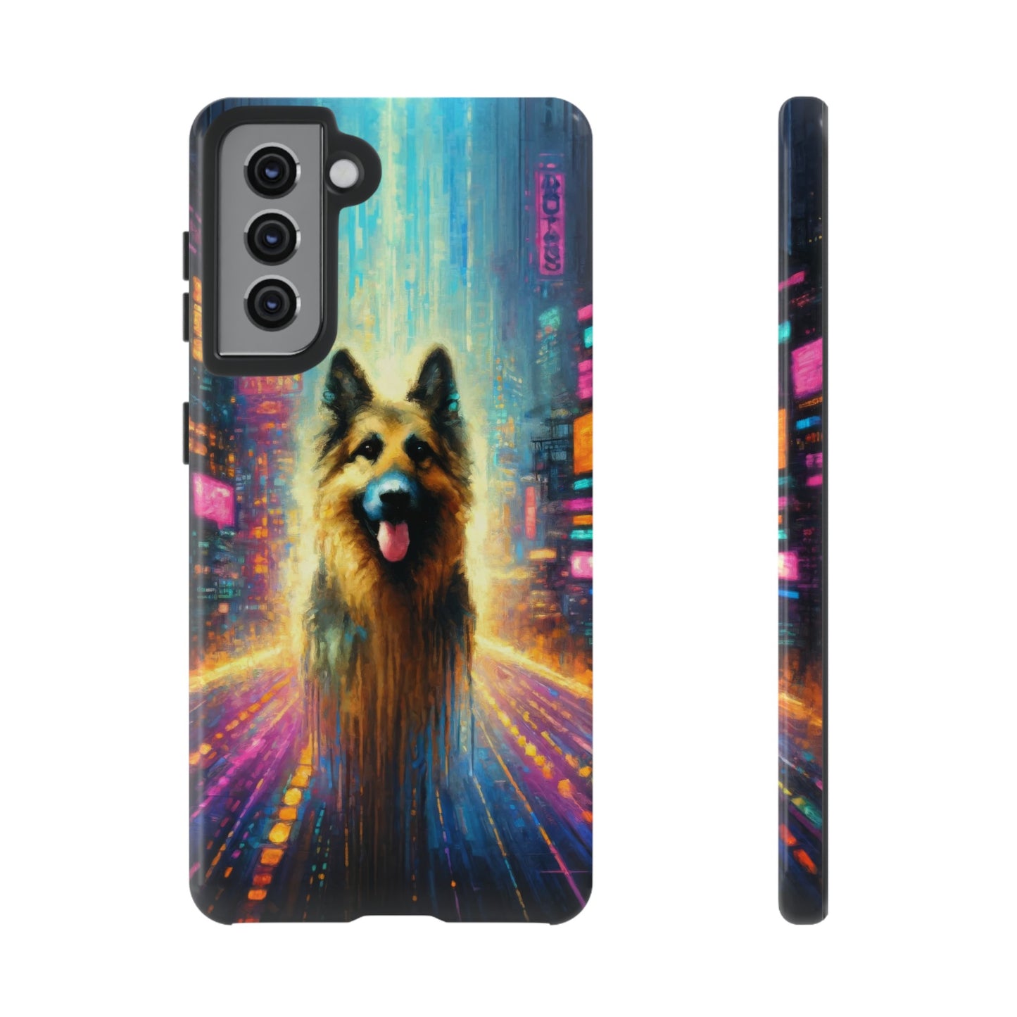 Impressionism meets cyberpunk German Shepherd Phone Case