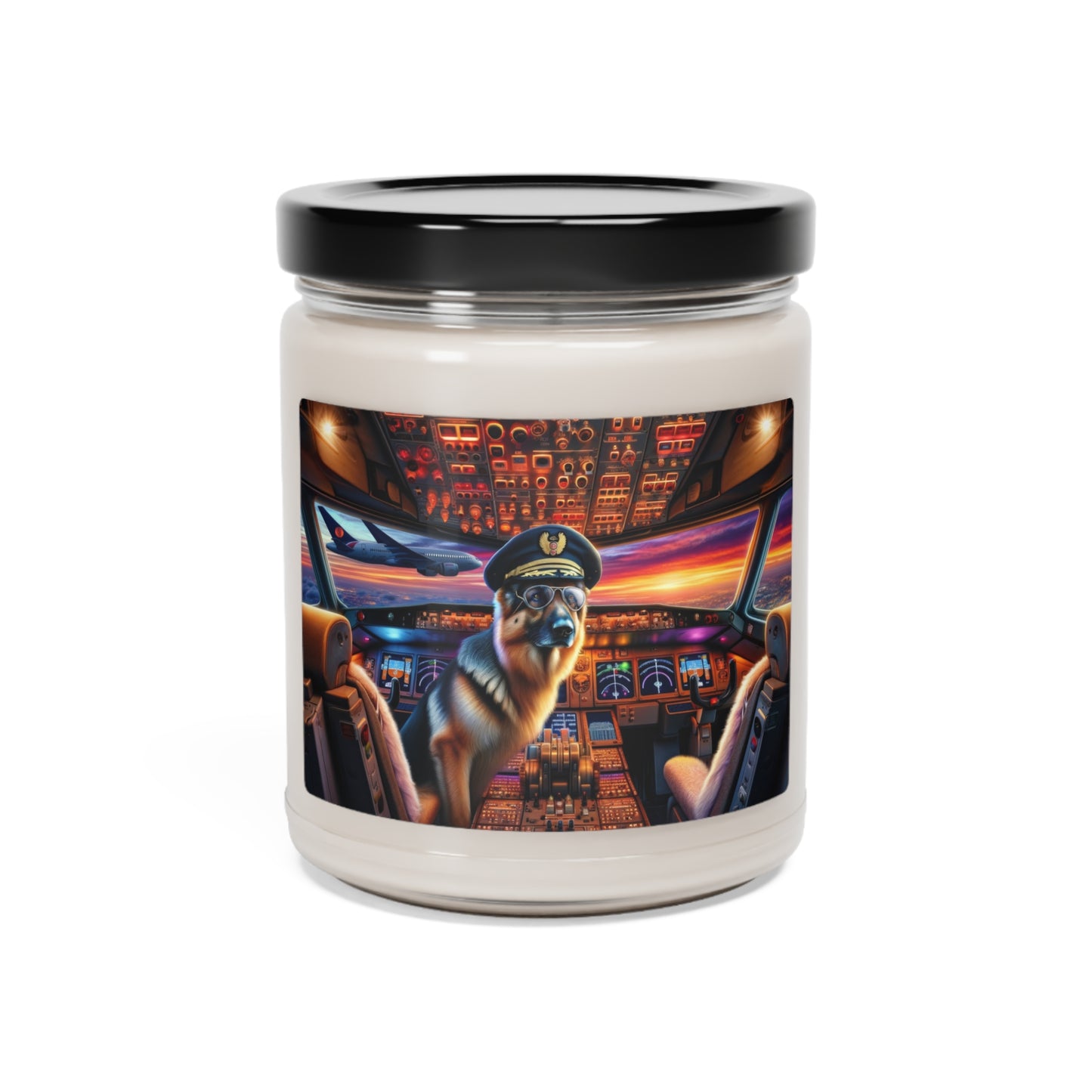 German Shepherd Flying an Airplane Scented Soy Candle, 9oz