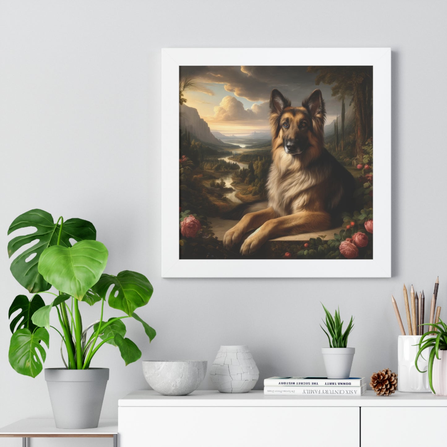 Romanticism inspired German Shepherd Framed Poster Painting 16x16